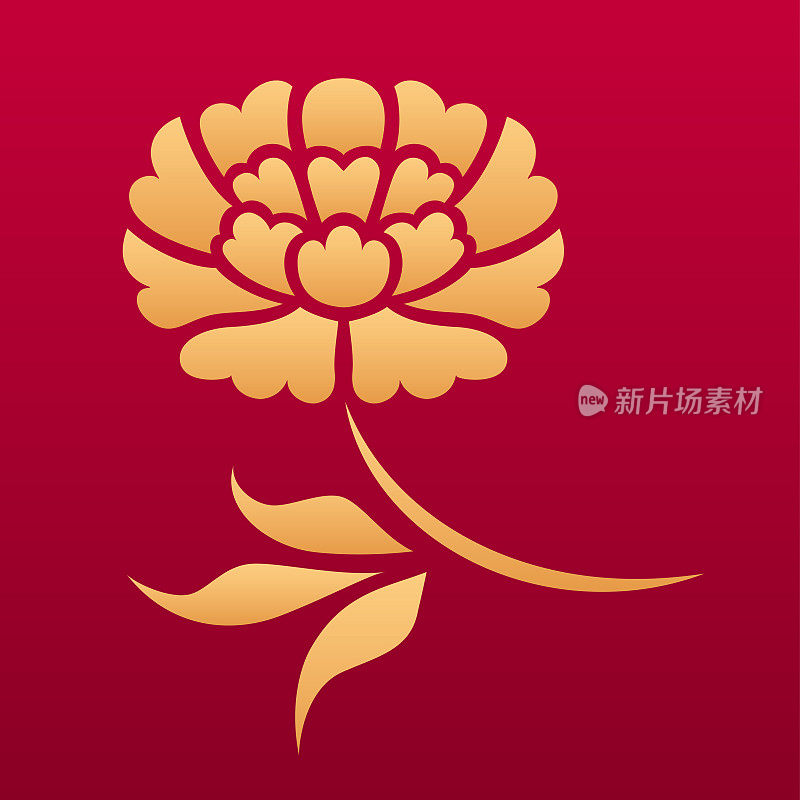 中国花卉装饰元素。中国传统花卉图案。牡丹花图