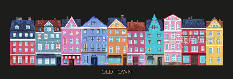 城市街道上五颜六色的房子。