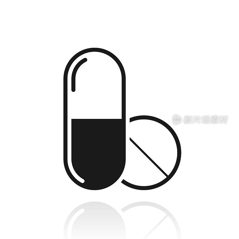 药丸-药物白色背景上反射的图标
