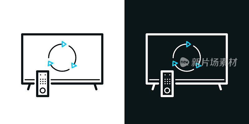 刷新或重新加载电视。黑色或白色背景上的双色线图标-可编辑的笔画