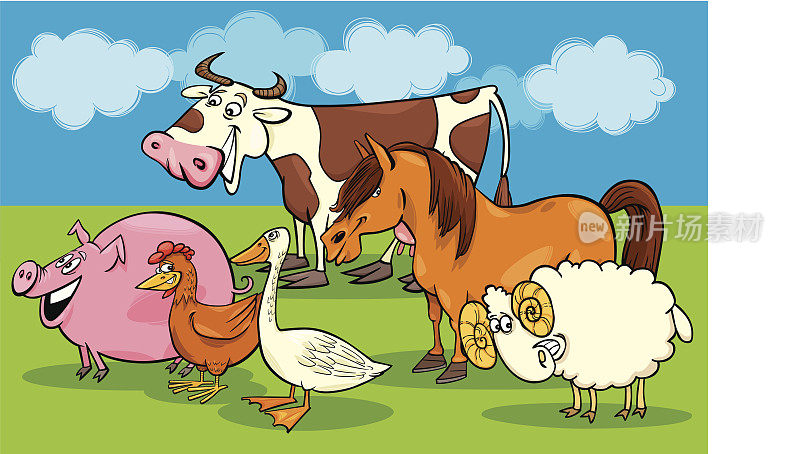 一群卡通农场动物