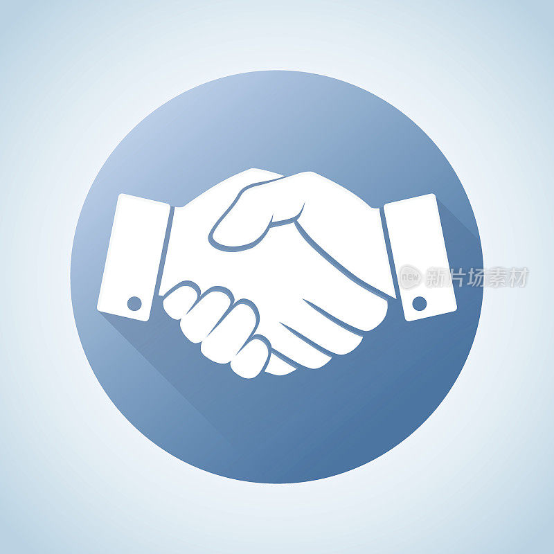 圈蓝色图标握手。商业和金融背景