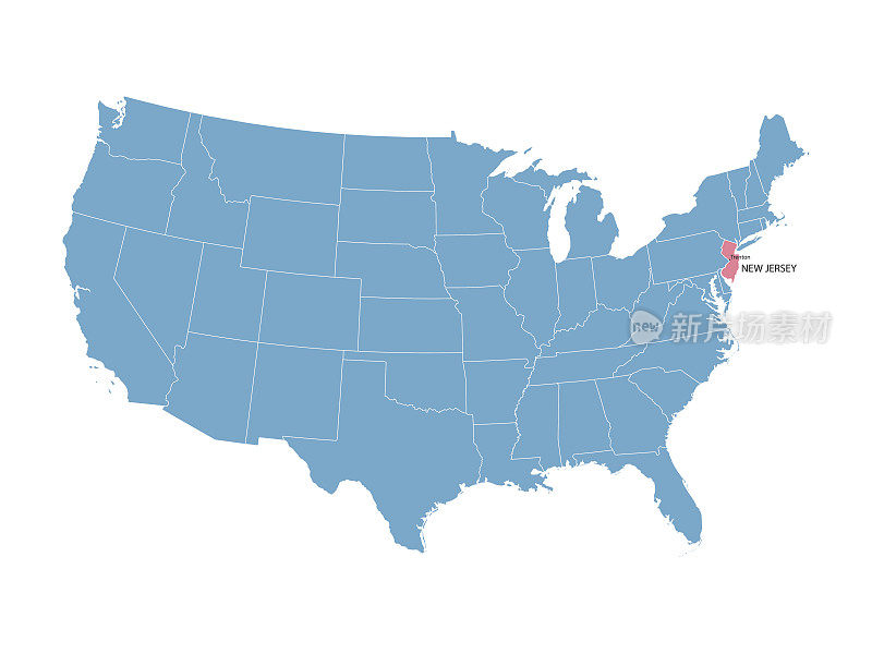 绘有新泽西的美国地图
