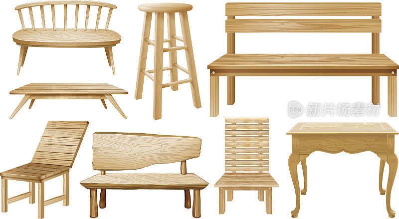不同设计的木椅