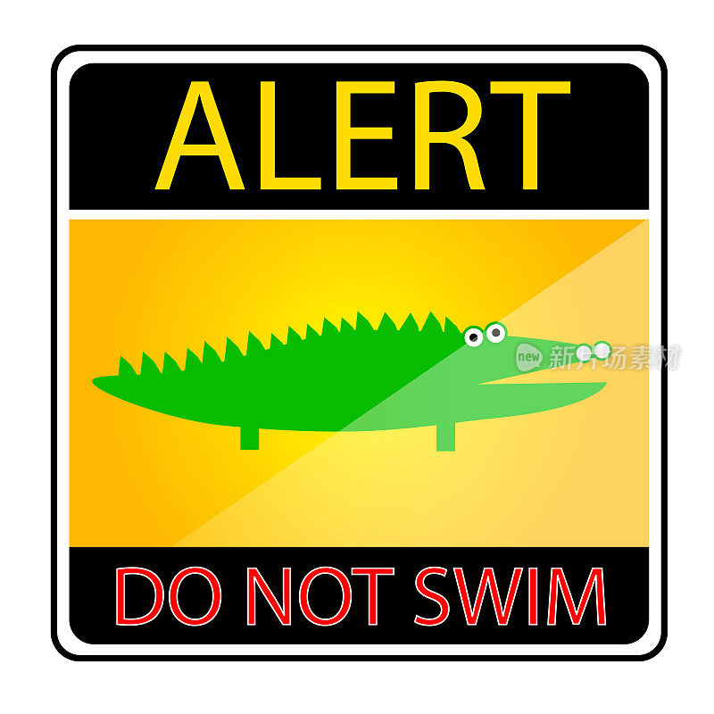 警告标志-鳄鱼-不要在白色环境下独自游泳