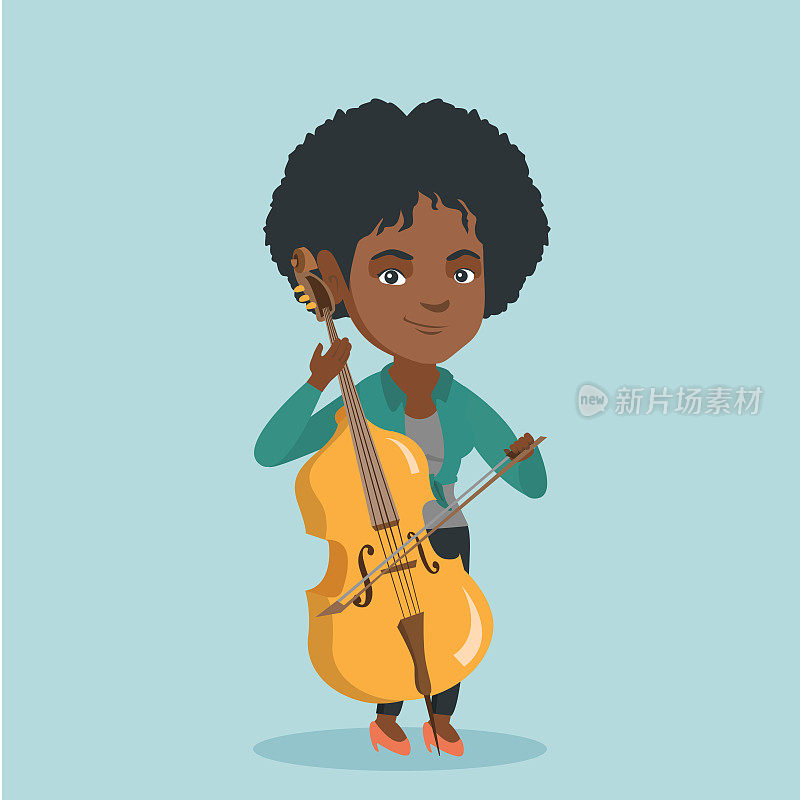 年轻的非洲裔美国女子在拉大提琴