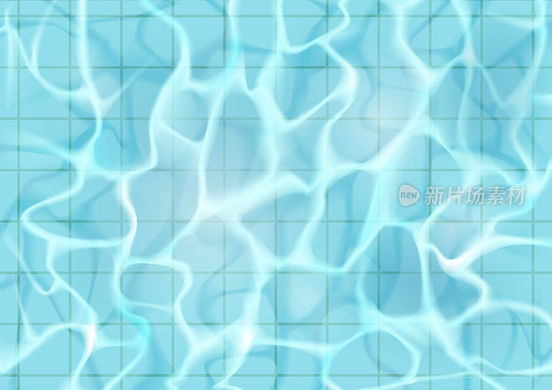 有阳光照射的水面。池底，陶瓷地板。现实的矢量背景插图。