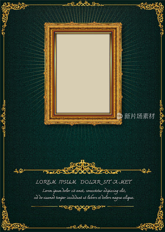泰国皇家黄金框架上的德雷克模式背景，老式照片框架上的德雷克背景，古董，矢量设计模式