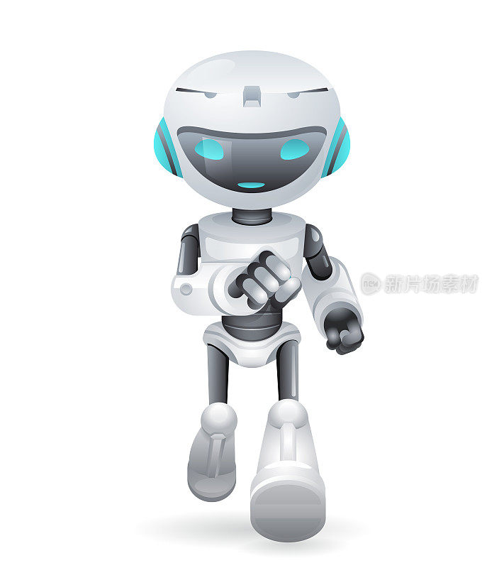 奔跑可爱的机器人创新技术科幻未来小3d图标集设计矢量插图