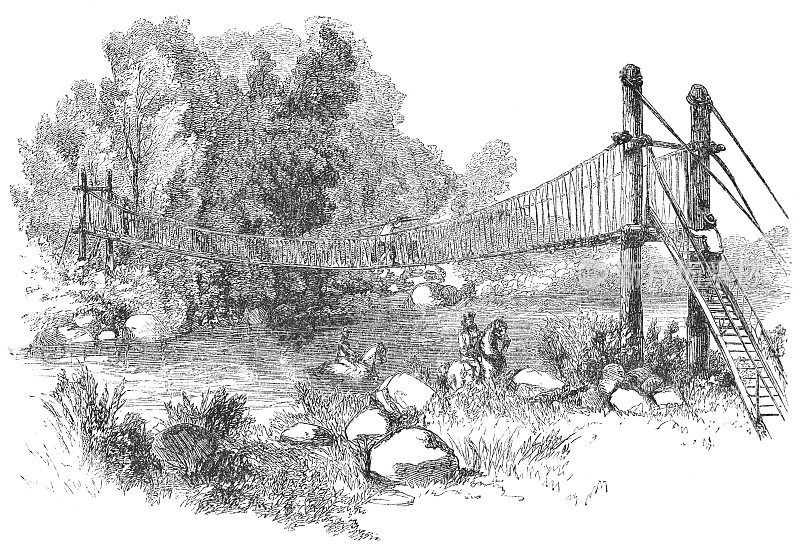 位于哥斯达黎加Orosí的Reventazón河上的吊桥(19世纪)
