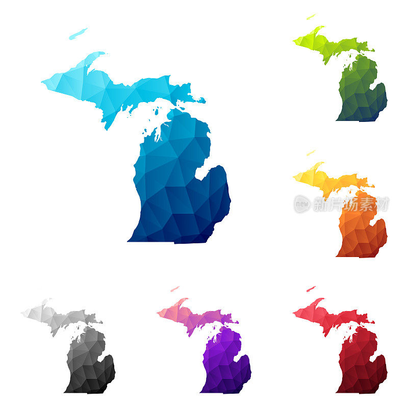 密歇根州地图在低多边形风格-彩色多边形几何设计