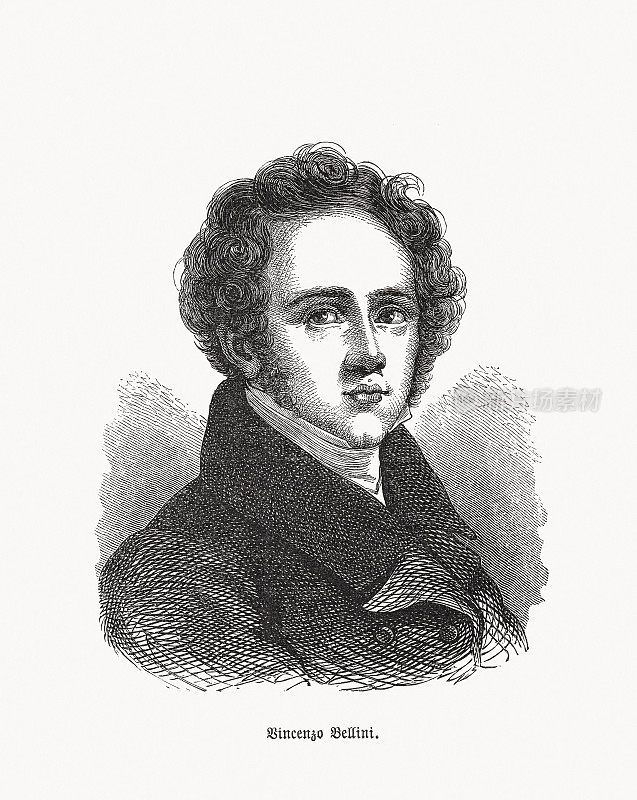 文森佐・贝里尼(1801-1835)，意大利作曲家，木刻，1893年出版