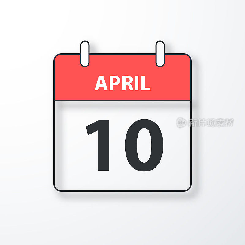 4月10日-每日日历-黑色轮廓与阴影在白色的背景