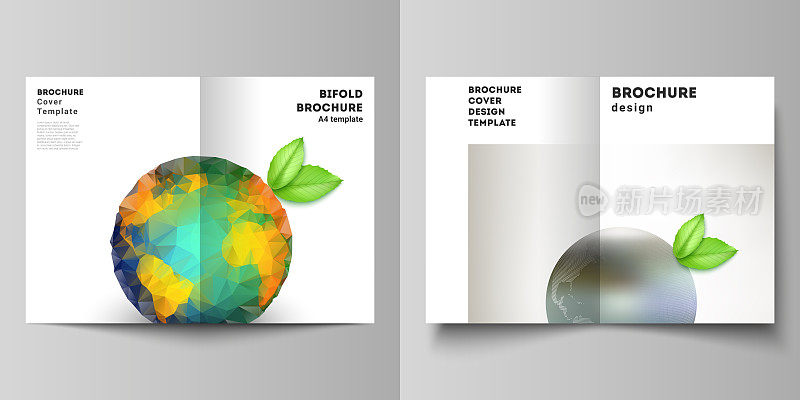 矢量布局的两个A4格式封面模型设计模板双折宣传册，传单，封面设计，书设计，宣传册封面。拯救地球地球概念。可持续发展全球概念。