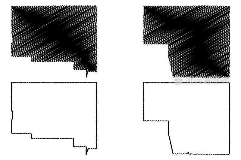 洪堡和埃尔科县，内华达州(美国县，美国，美国)地图矢量插图，草稿示意图