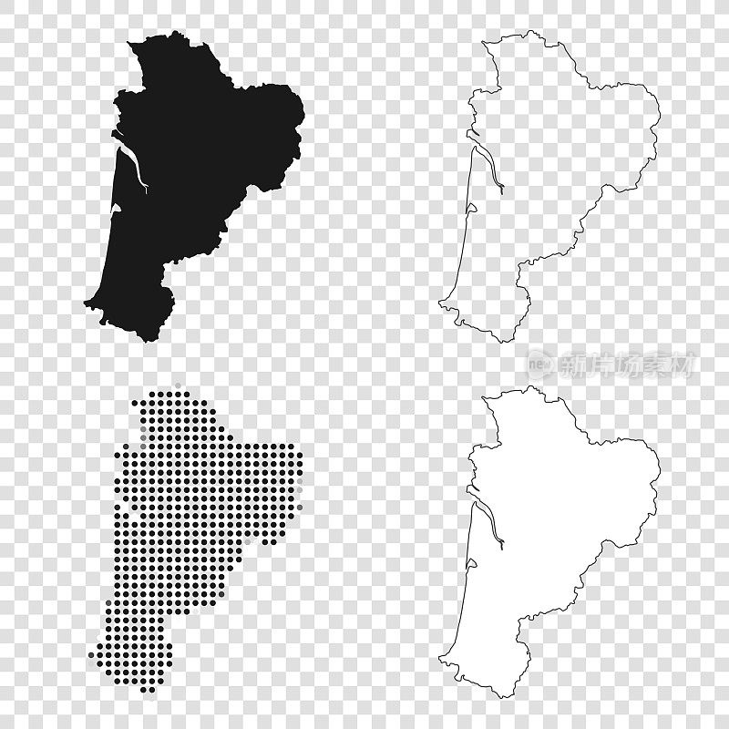 新阿基坦地图设计-黑色，轮廓，马赛克和白色