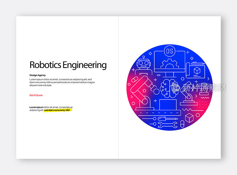 机器人工程相关的现代线条风格矢量插图