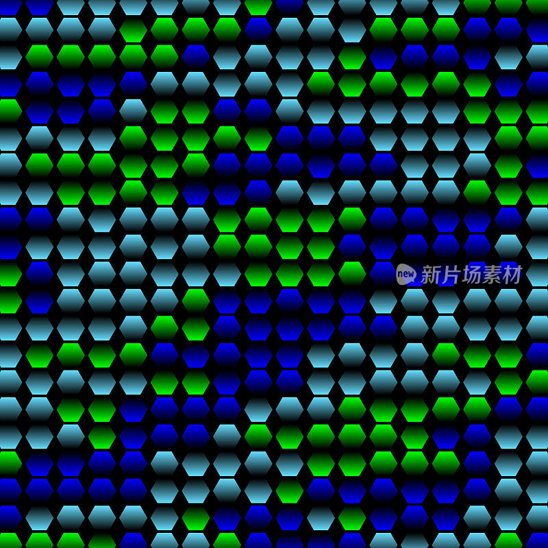 蓝色，绿松石和绿色图案等大小六边形，每个有梯度