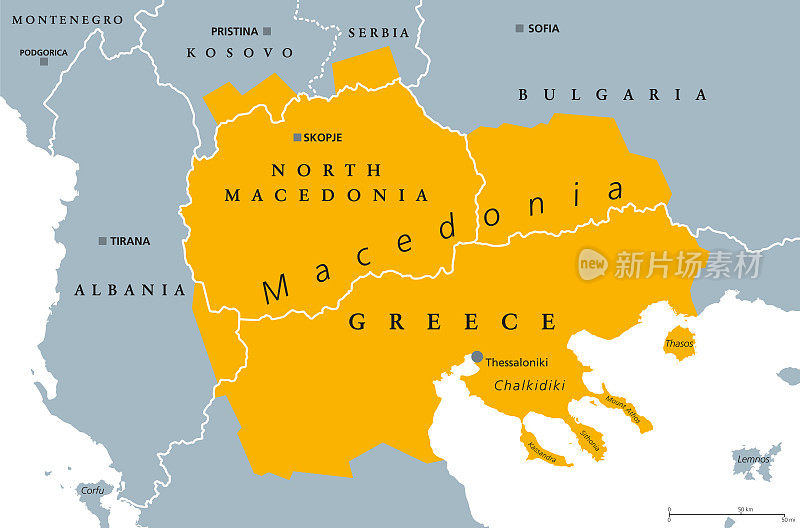 马其顿地理区域，政治地图