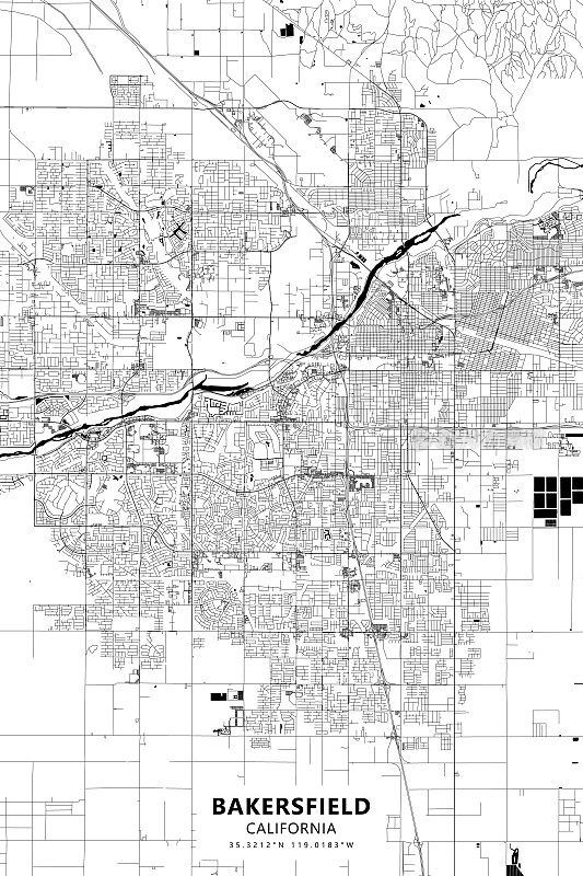 贝克斯菲尔德，美国加州矢量地图
