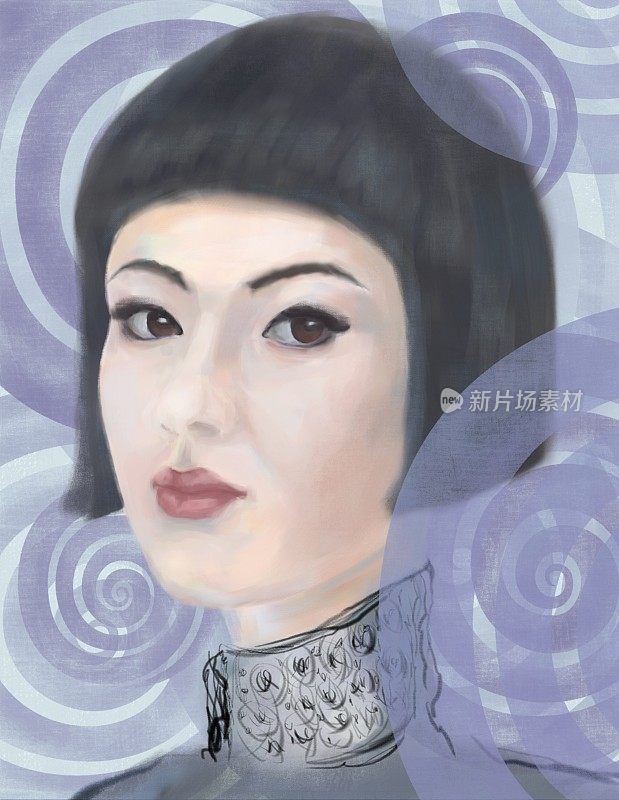 一幅印象派风格的亚洲女孩的绘画肖像