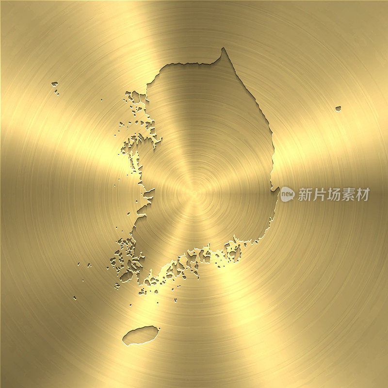 韩国地图上的金色背景-圆形拉丝金属纹理