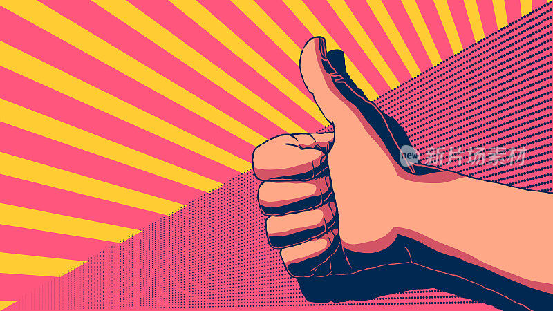 手绘横幅插图-竖起大拇指。