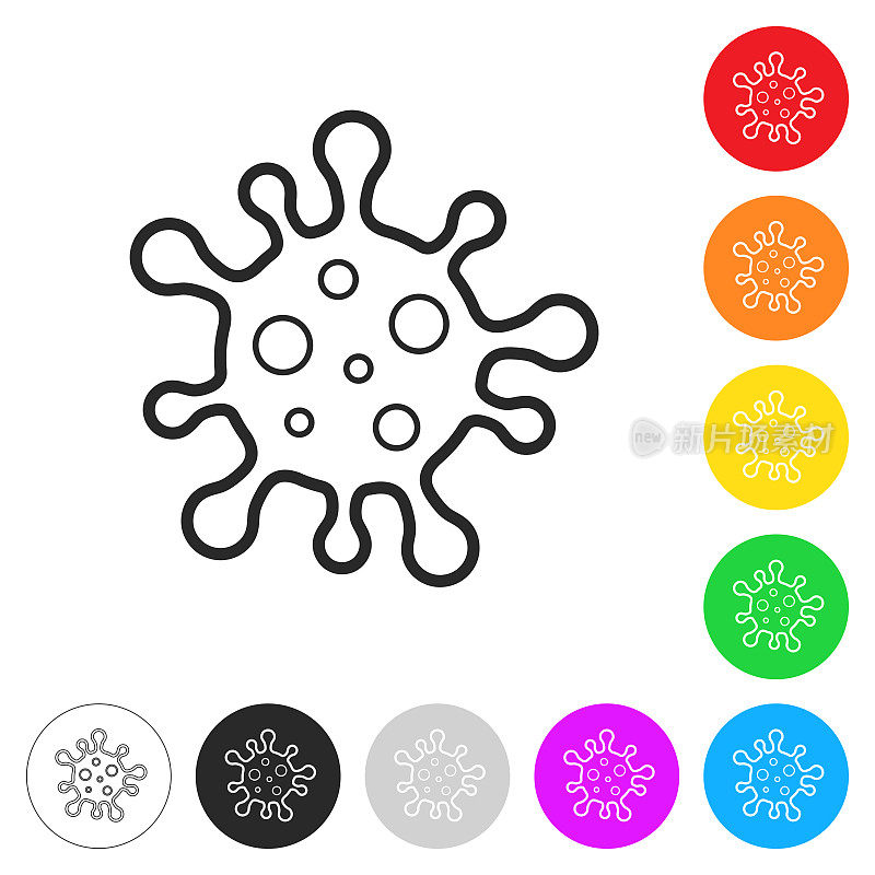 冠状病毒细胞(COVID-19)。按钮上不同颜色的平面图标