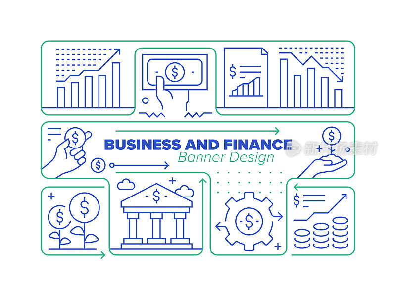 业务和财务线图标集及相关流程信息图设计
