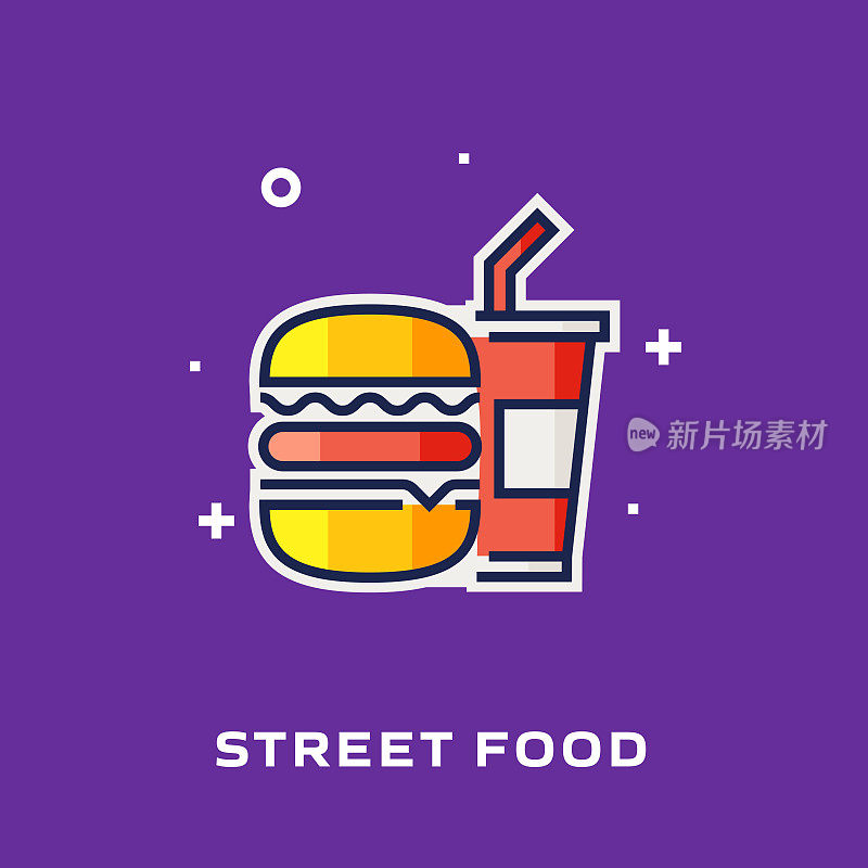 街道食品平线图标，轮廓矢量符号插图。