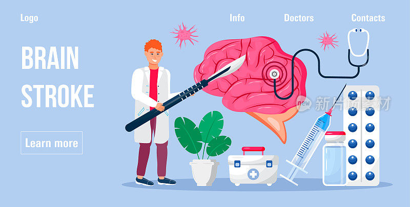 神经学家概念向量医学博客，医学博客。脑用心电图，脑电图仪。放大镜下的神经元