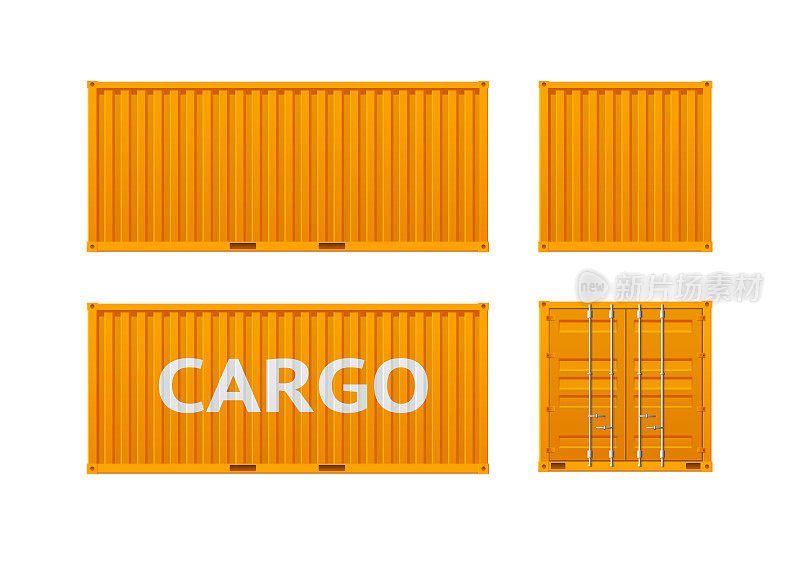 现实详细的3d航运货物集装箱橙色集。向量