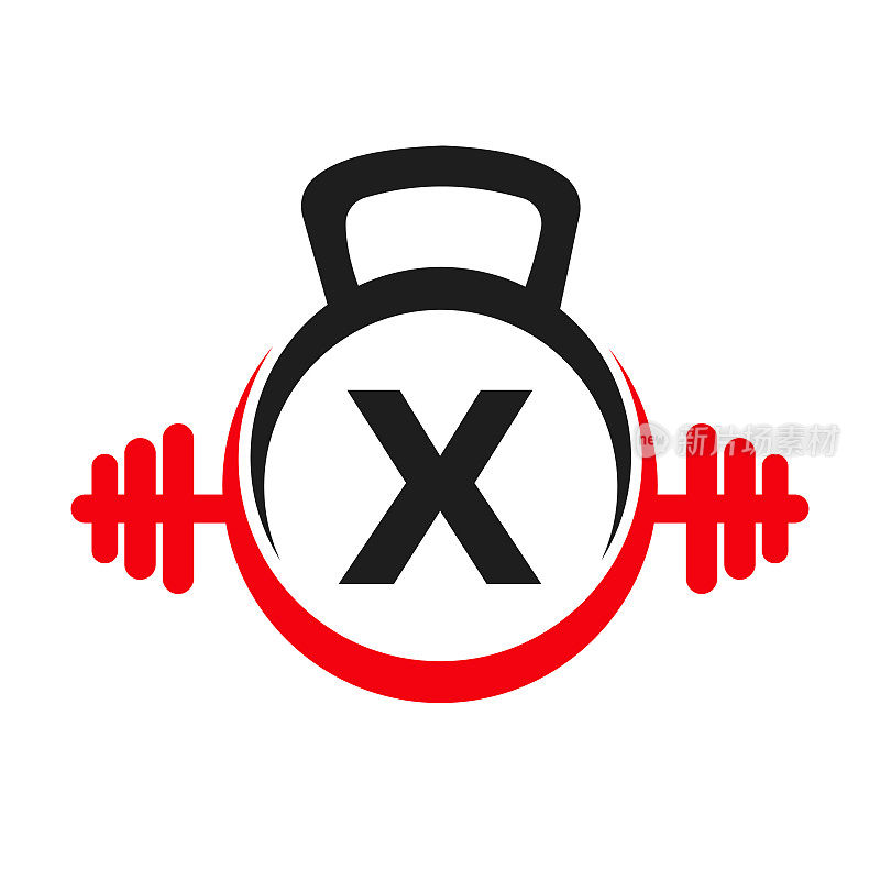 字母X健身标志设计。运动健身房标志图标设计矢量模板