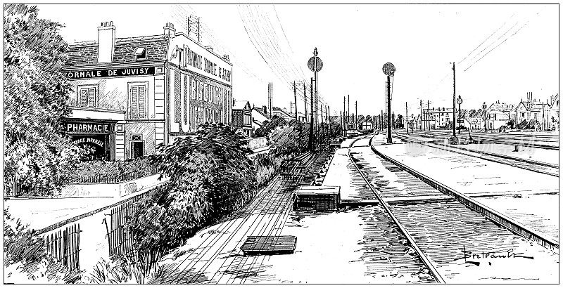 古董插图:Juvisy火车站