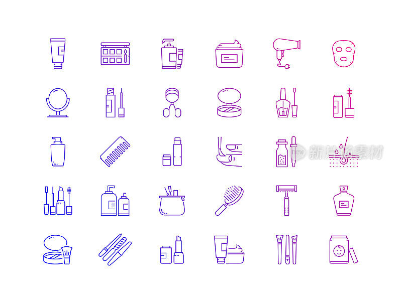 简单集业务管理相关的矢量线瘦图标。大纲符号集合。