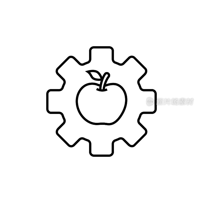 食品工程，齿轮，苹果水果，线图标