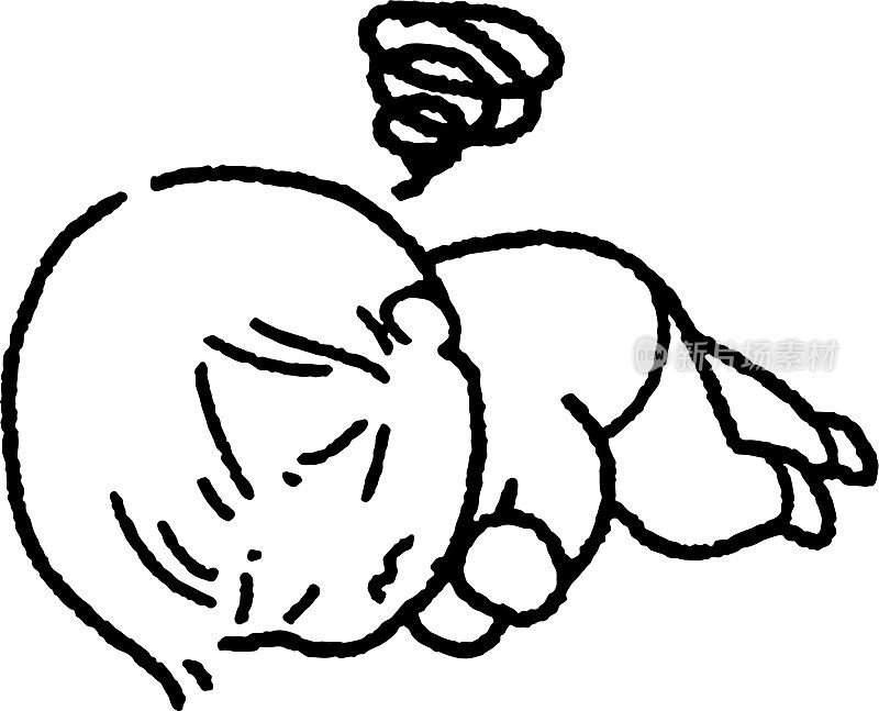 一个男孩疲惫地躺在地上的插图