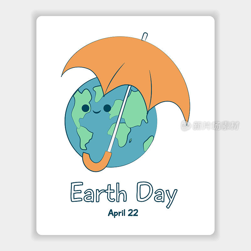 4月22日地球日明信片橙色雨伞下的地球的插图。孤立的画