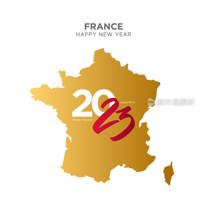 法国地图新年概念设计。2023新年好概念广告，横幅，传单和传单。矢量插图。