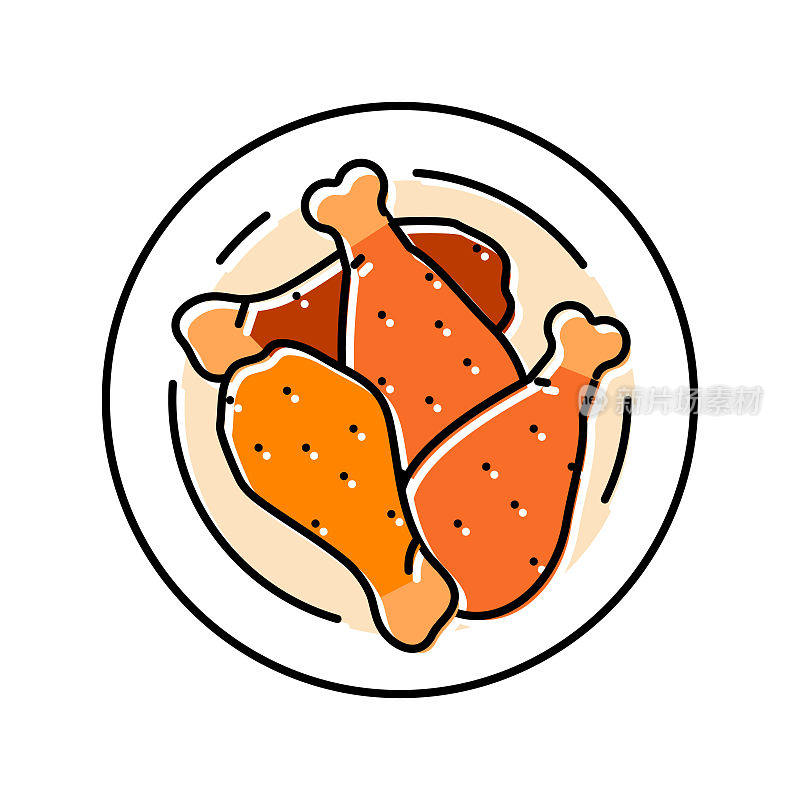 菜鸡油炸颜色图标矢量插图