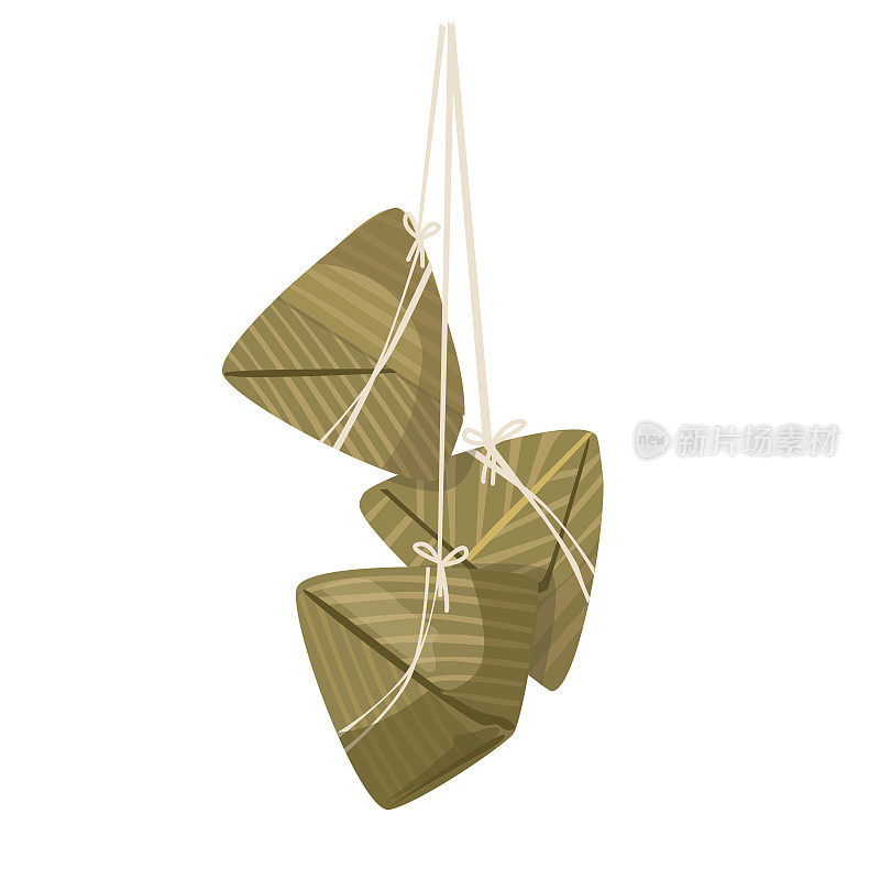 青竹叶包的中国粽子。端午节的概念或农历新年。矢量图