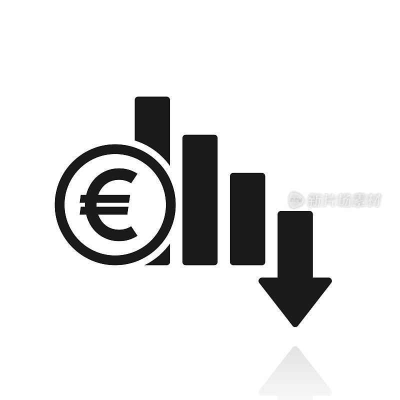 欧元利率下降。白色背景上反射的图标