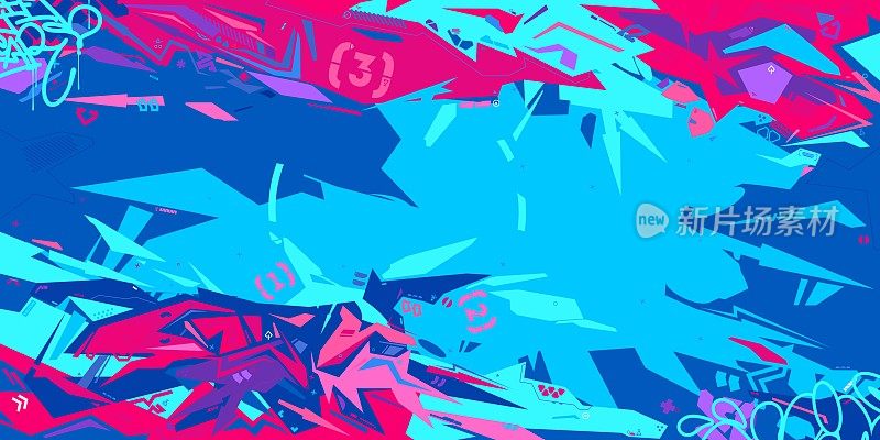 潮流蓝色未来机甲高达赛博朋克元宇宙彩色抽象城市街头艺术涂鸦风格矢量插图模板背景