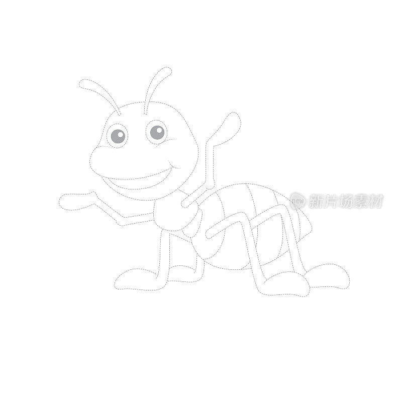 向量插图点状蚂蚁笑脸隔离在白色背景上。儿童涂色书。股票插图