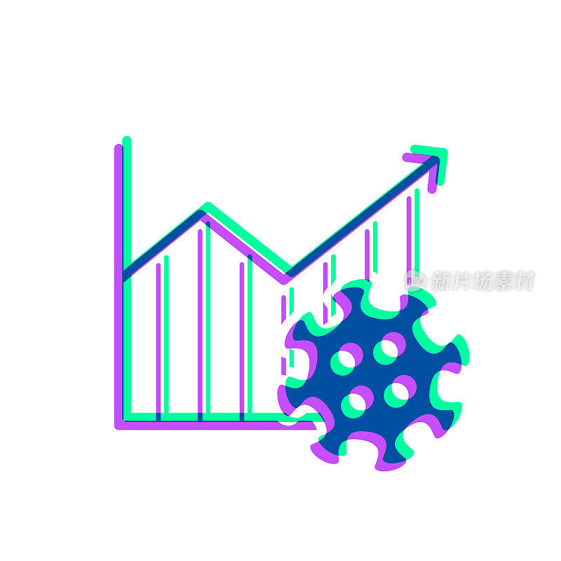 冠状病毒细胞生长图。图标与两种颜色叠加在白色背景上