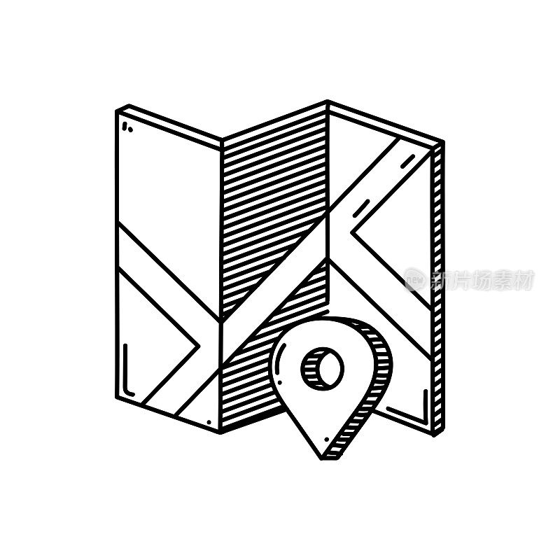 地图和导航线图标，草图设计，像素完美，可编辑笔触。标志、标志、符号。