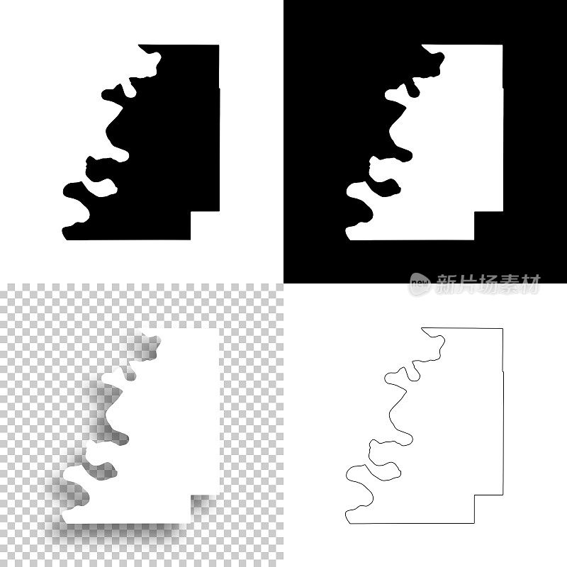 密西西比玻利瓦尔县。设计地图。空白，白色和黑色背景