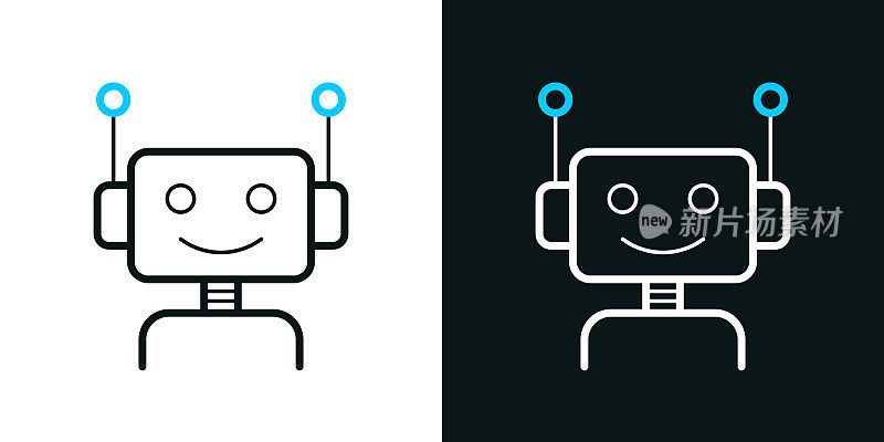 机器人――机器人头。黑色或白色背景上的双色线图标-可编辑的笔画