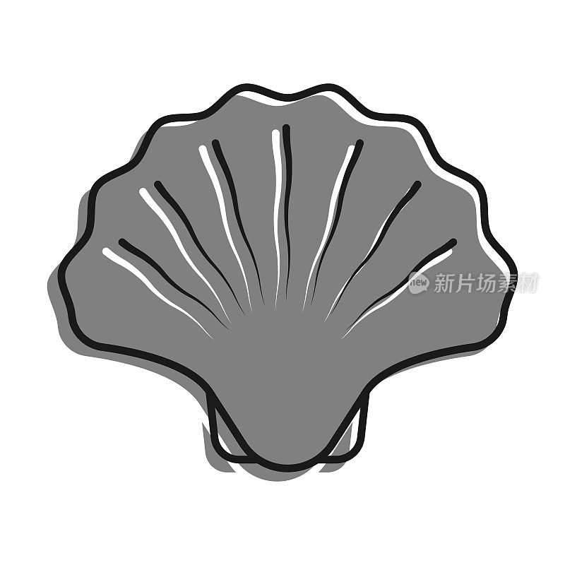 封闭海贝壳填充灰色颜色图标。扇贝，食用贝类和海鲜。简单的黑白矢量