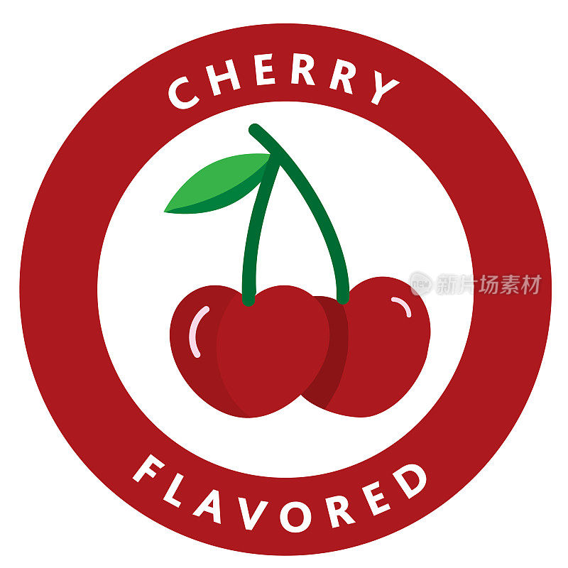 整个和切片新鲜水果樱桃束文字彩色圆形标签图标